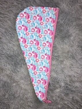 Microfiber Hair Towel Wrap in Pink and Light Blue Flamingo Print